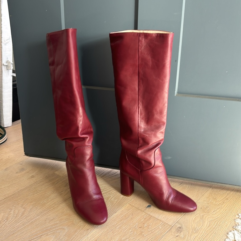 Zara Tall Heeled Dark cherry Leather Boots 39 Oxblood Wine